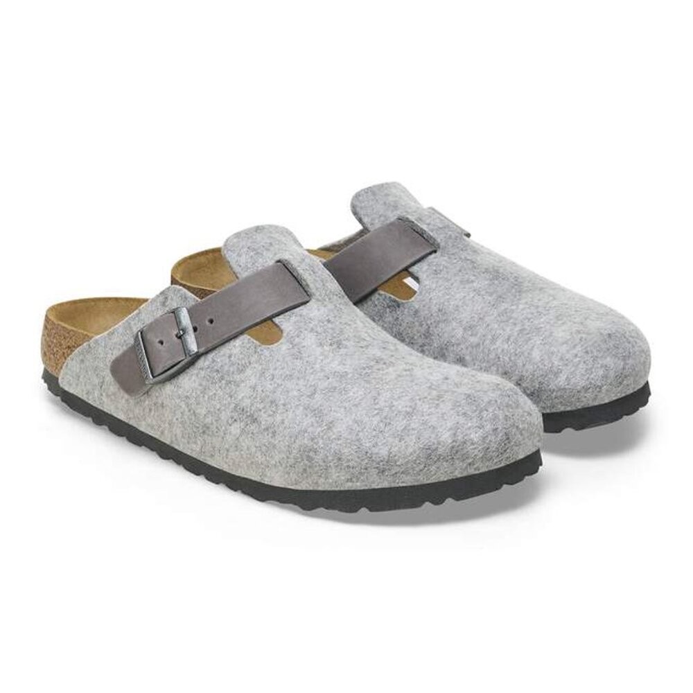 Birkenstock Boston Natural Leather-Felt in Light Grey - Size 39 (8-8.5 US)